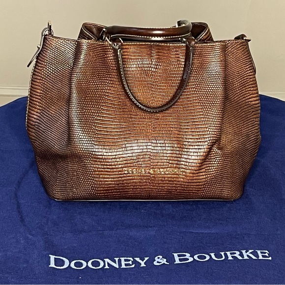 DOONEY & BOURKE Barlow Lizard Chocolate Brown Embossed Genuine Leather Satchel - Picture 2 of 16